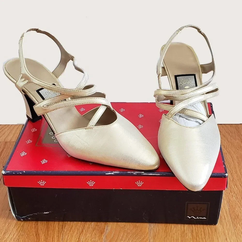 ** Nina Kathyna Metallic Gold Lame Heels